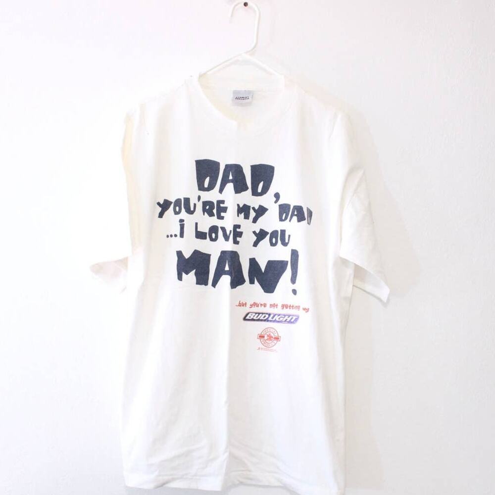 Vintage 90s Bud Light Stanley DeSantis White Beer T-Shirt Men’s XL